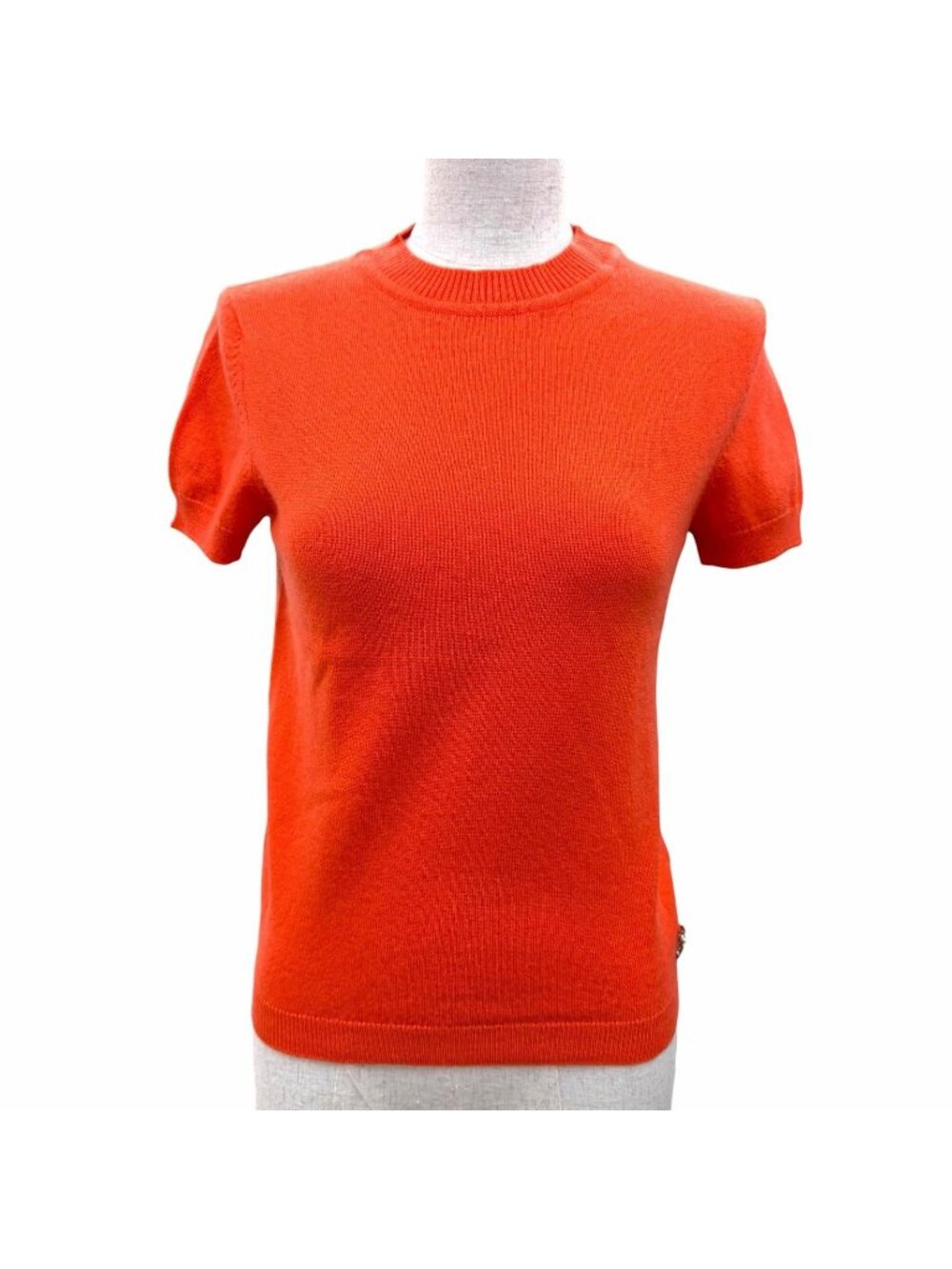 Hermes Cashmere 100% Silver H Lift Short Sleeve Knit Orange Sweater 34